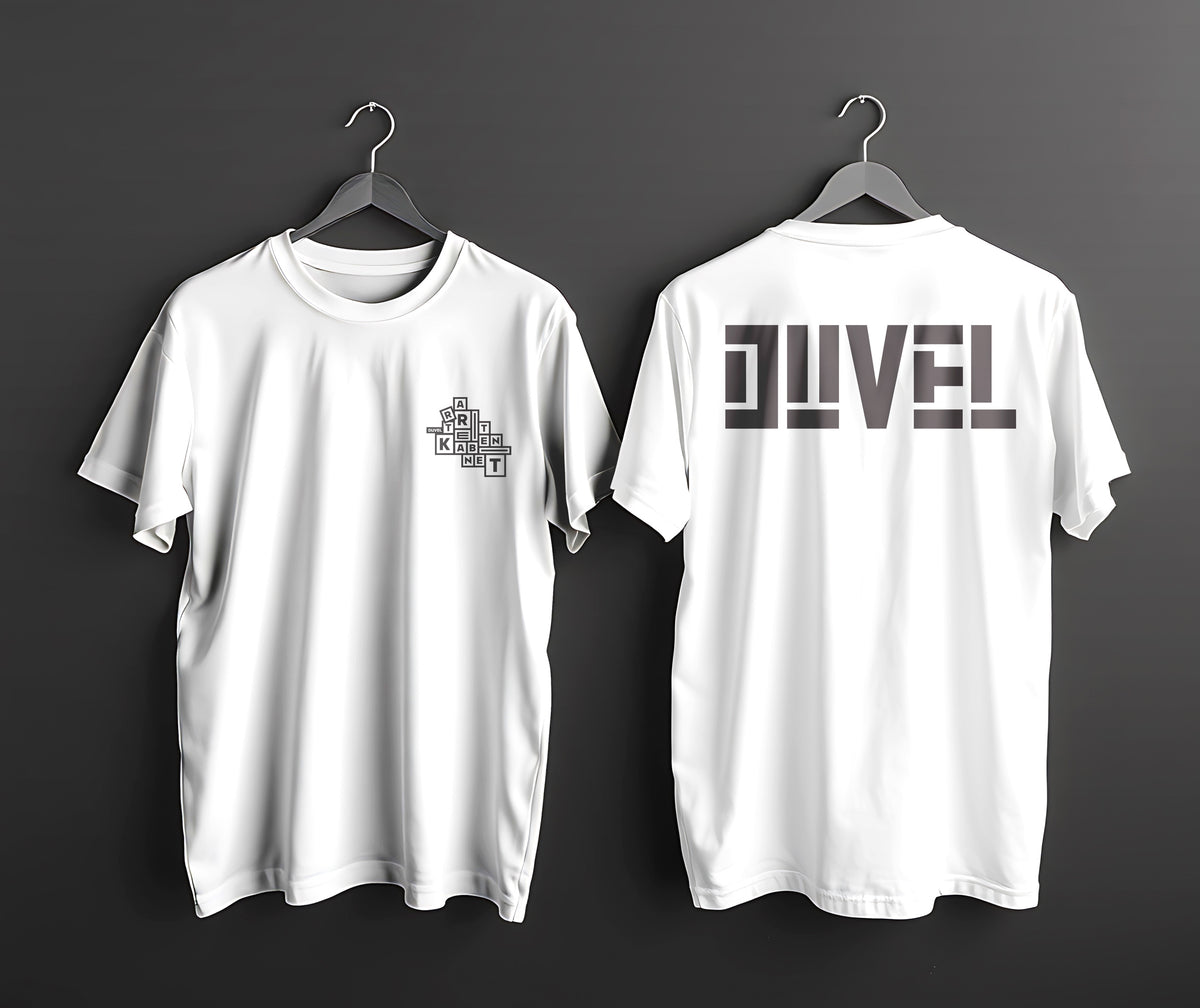 Duvel Rariteitenkabinet T-shirt, white T-shirt, front with a small Rariteitenkabinet logo and back with a large Duvel logo