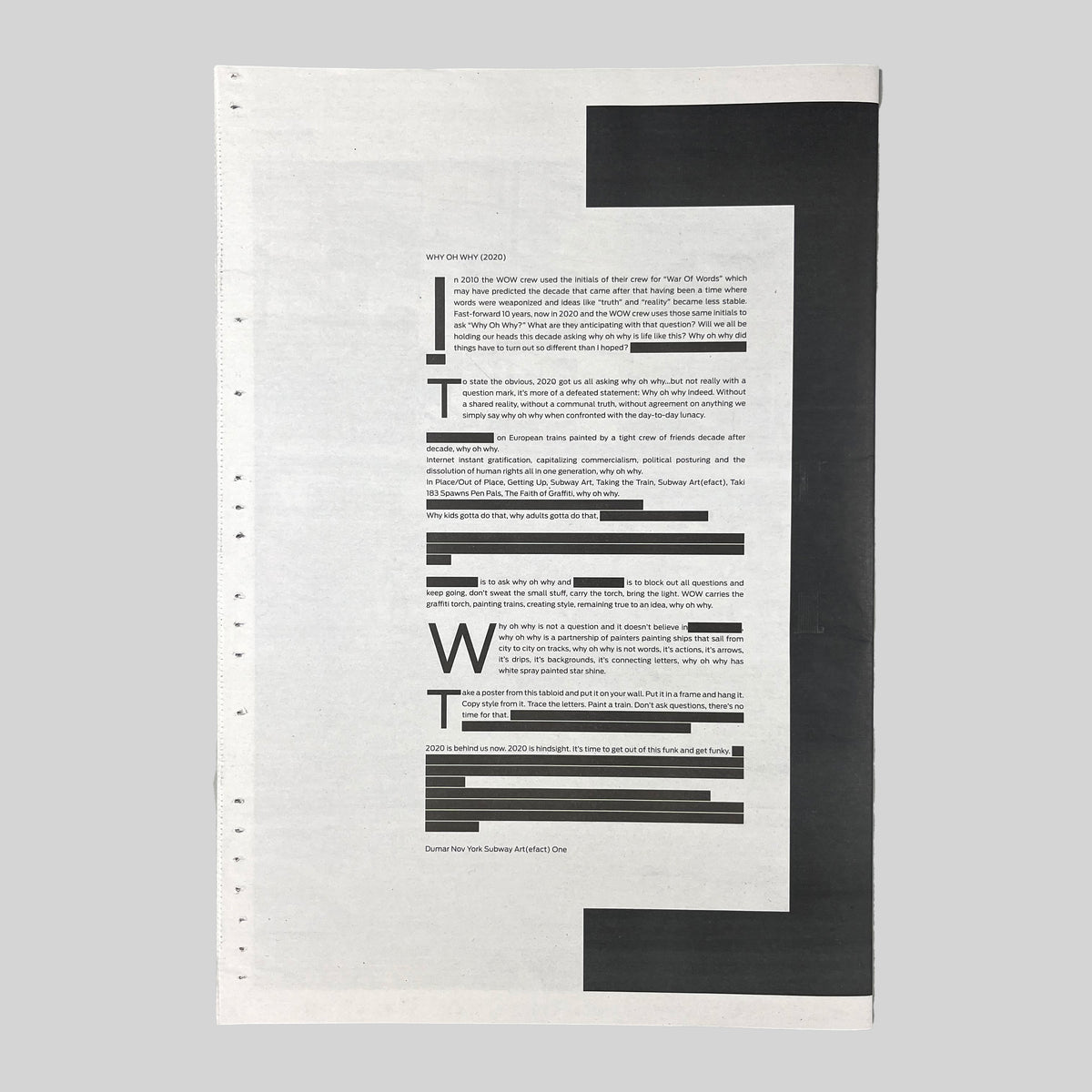 Why Oh Why, page of text with blacked-out lines