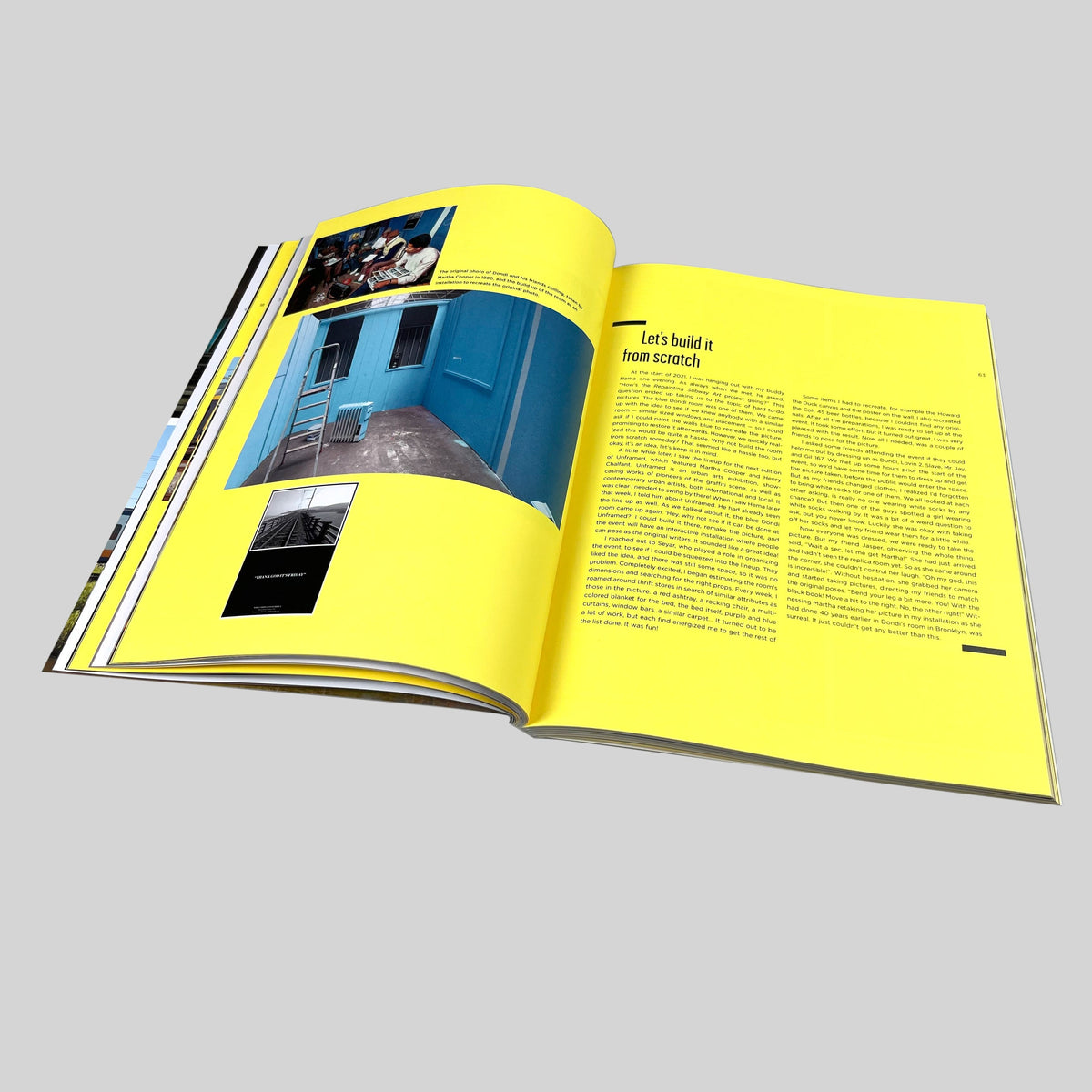 Repainting Subway Art, open spread on yellow pages with photographs and text