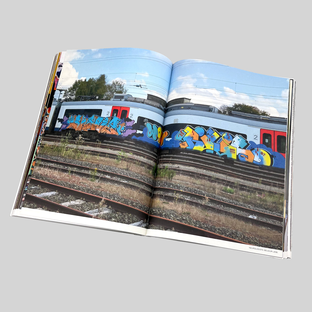 Shave's Cut, open spread with a photograph of a painted train