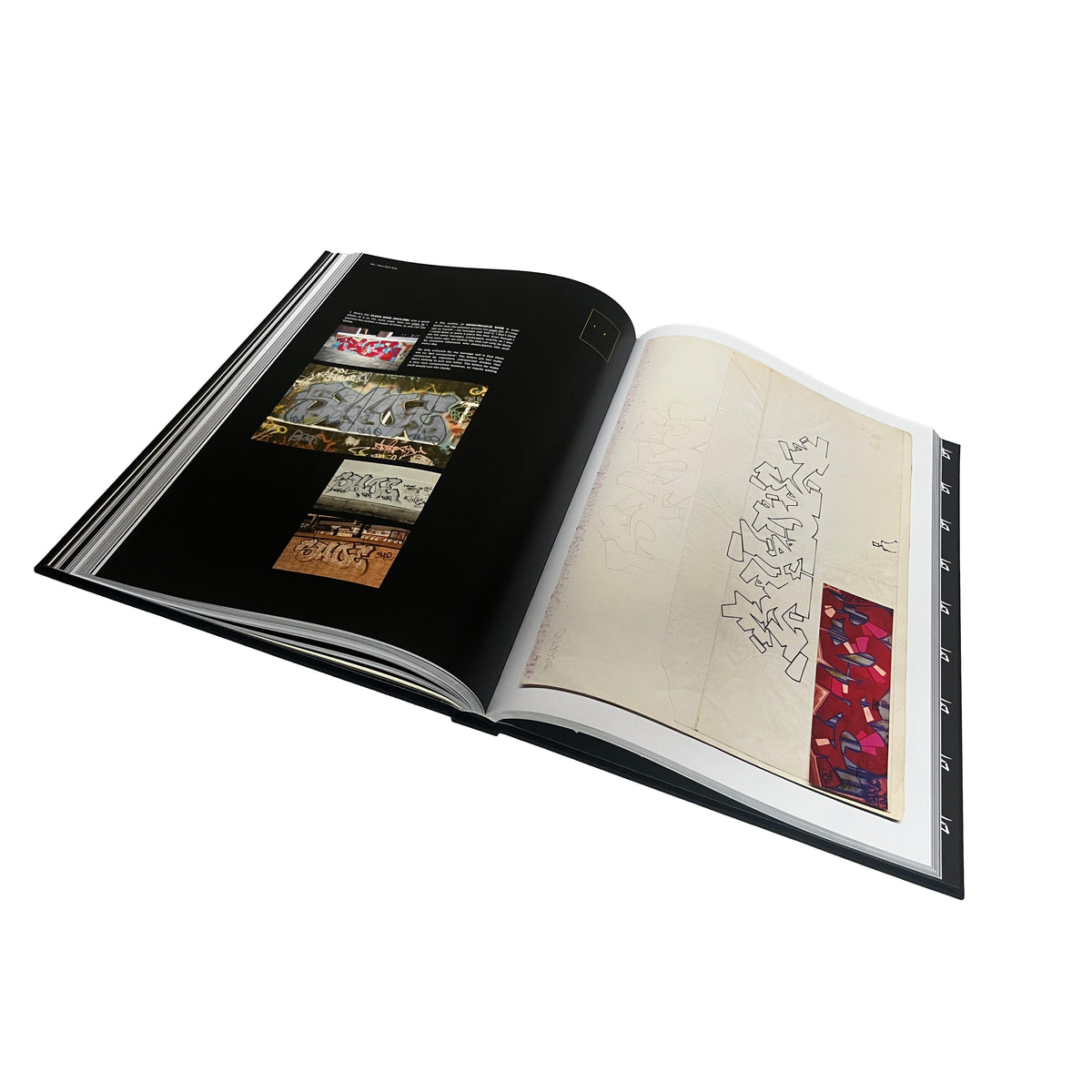 Shoe's Black Book Special Edition, open spread with black book sketches and photographs