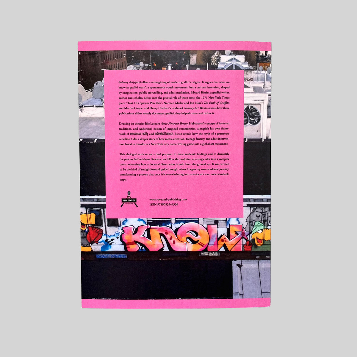 Subway Art(efact), back cover with text on a pink panel