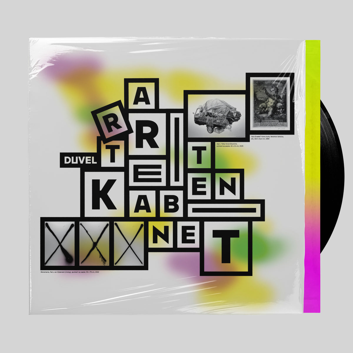 Rariteitenkabinet, sleeve with the title in black letter blocks over colour washes, with black vinyl