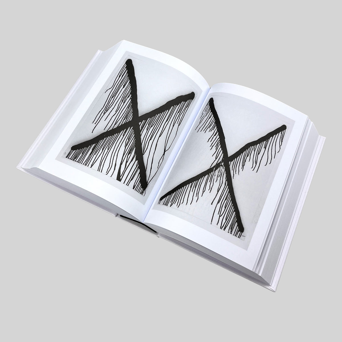 MONOMANIA, open spread with two dripping spray-painted crosses